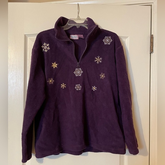 Premiere International Purple 1/4 Zip Fleece Snowflake Pull Over Size M 90s - Picture 4 of 6